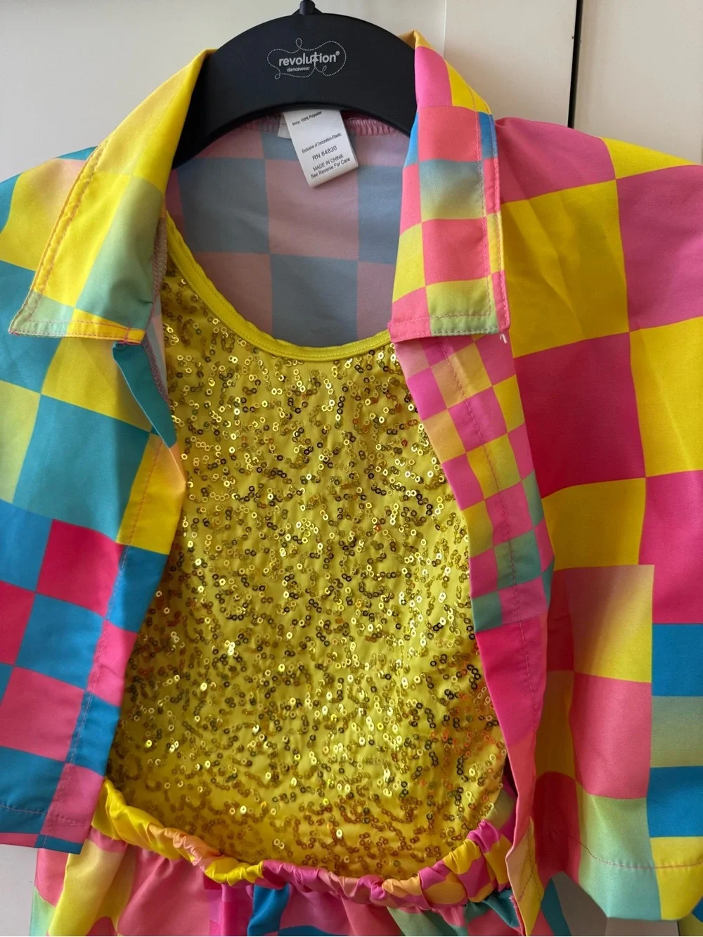 Kids Colorblock Sequin Dance Costume - Yellow, Pink, Blue
